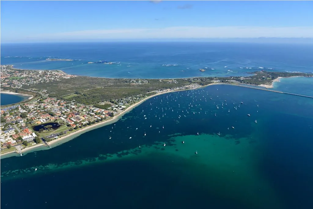 Aerial view of the Rockingham coastline and the chapter's foreshore meeting venue